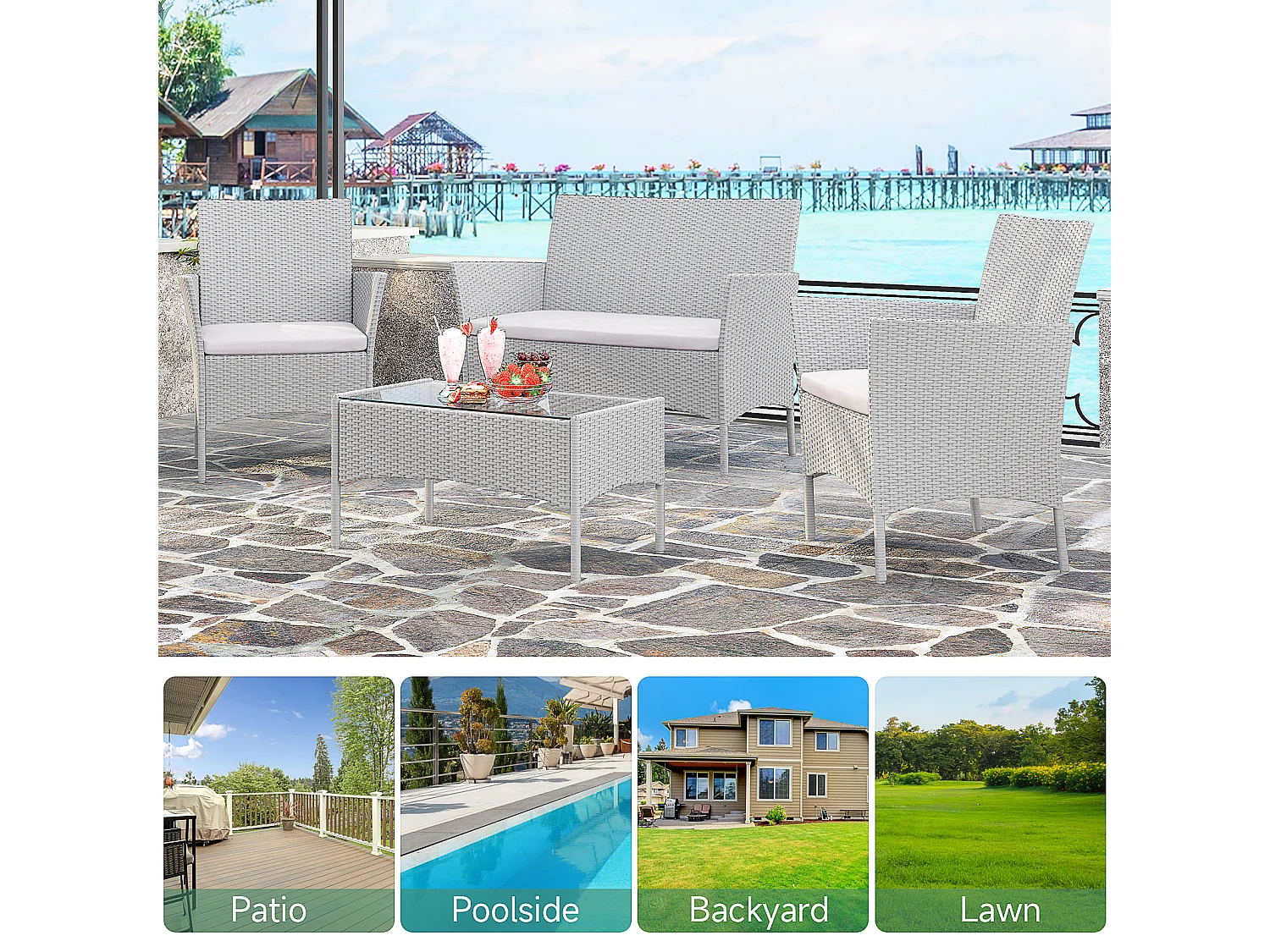 4 -delige rattan tuinmeubelset