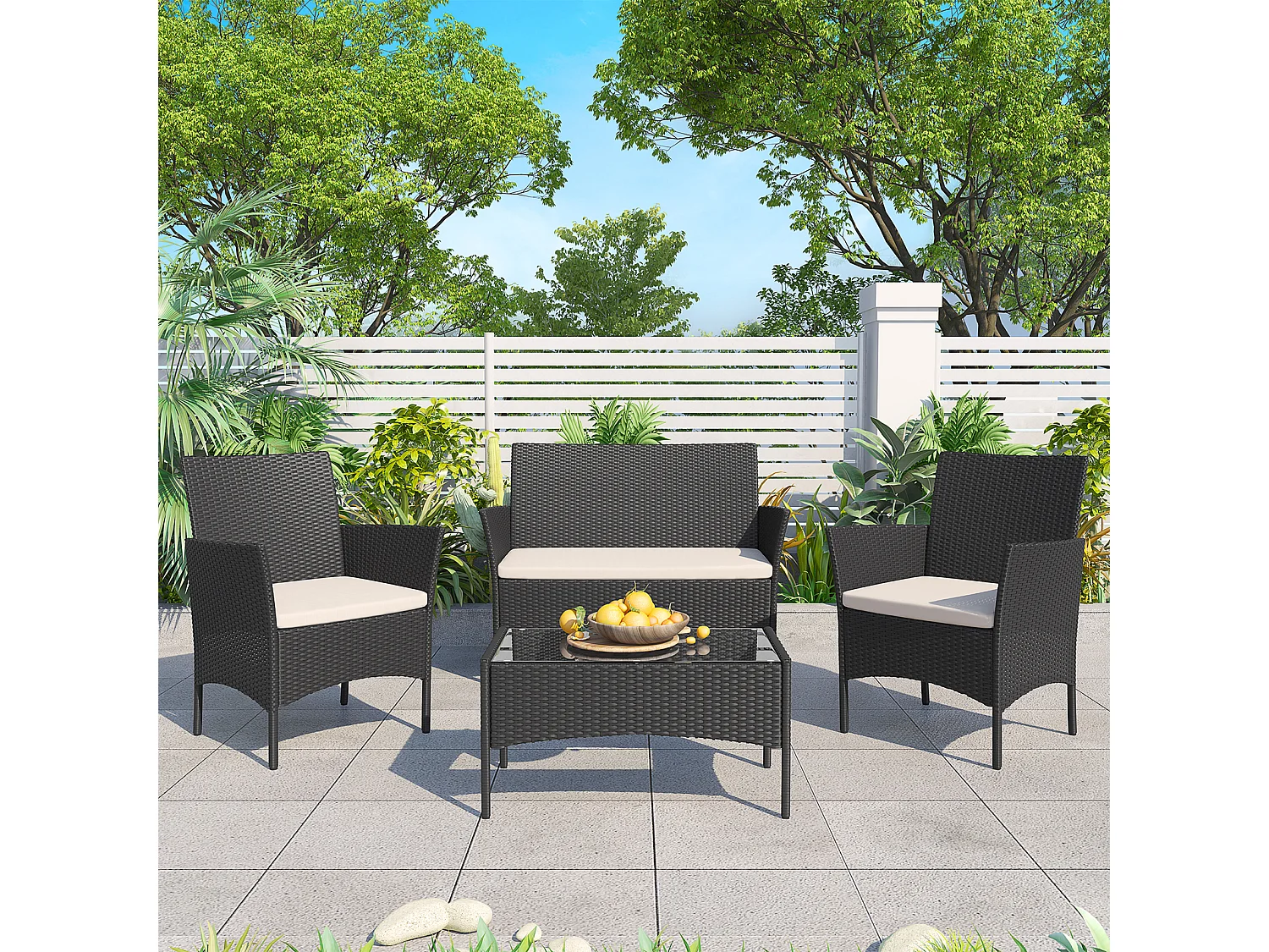 4 -teiliges Rattan -Gartenmöbel Set