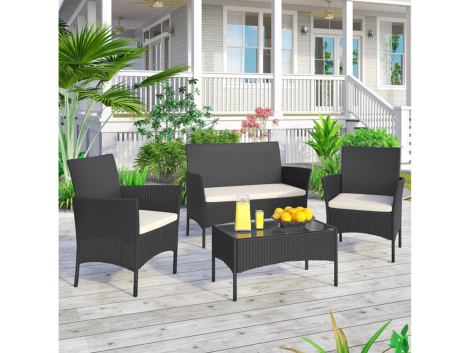 4 -teiliges Rattan -Gartenmöbel Set