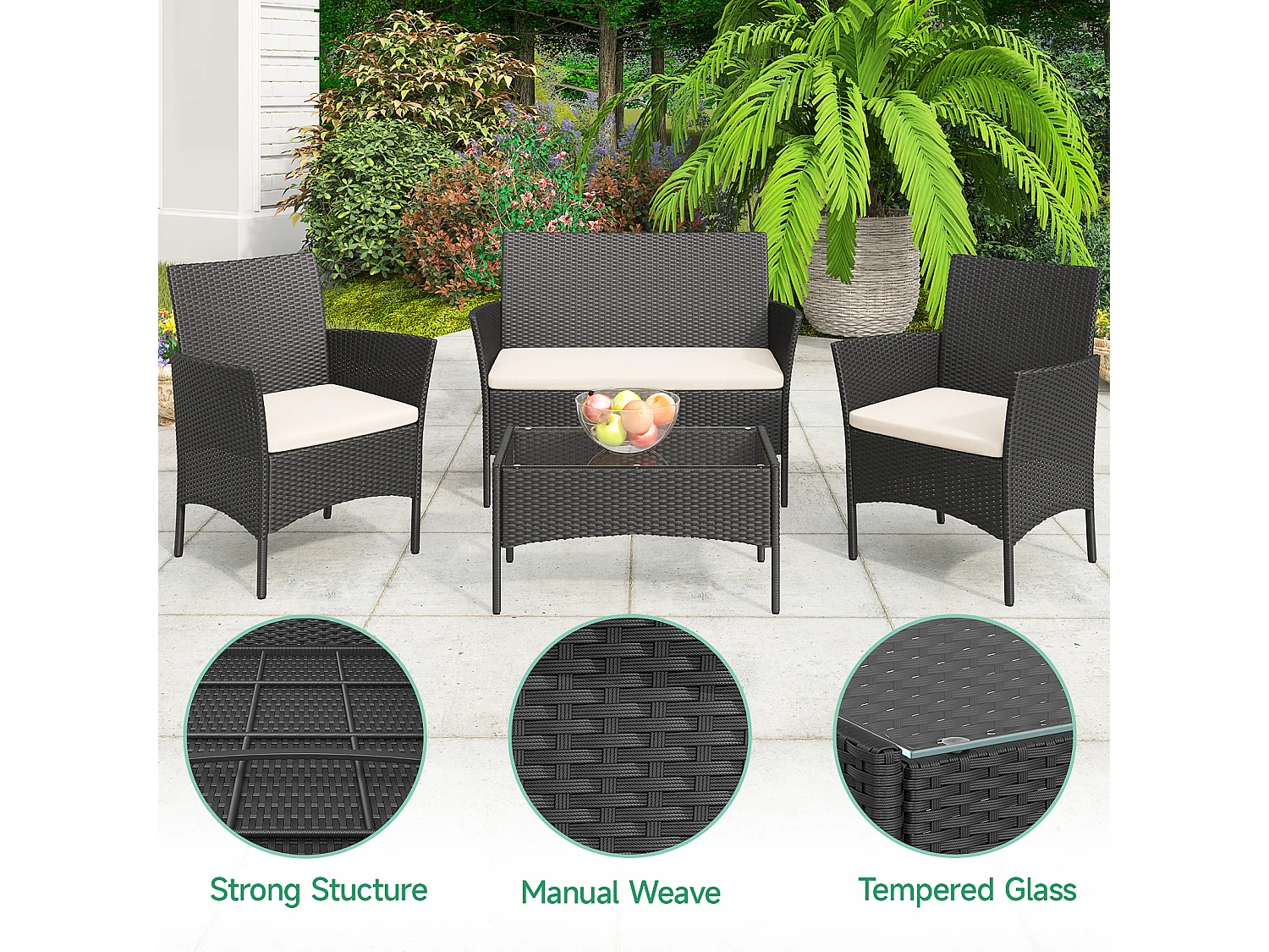 4 -delige rattan tuinmeubelset