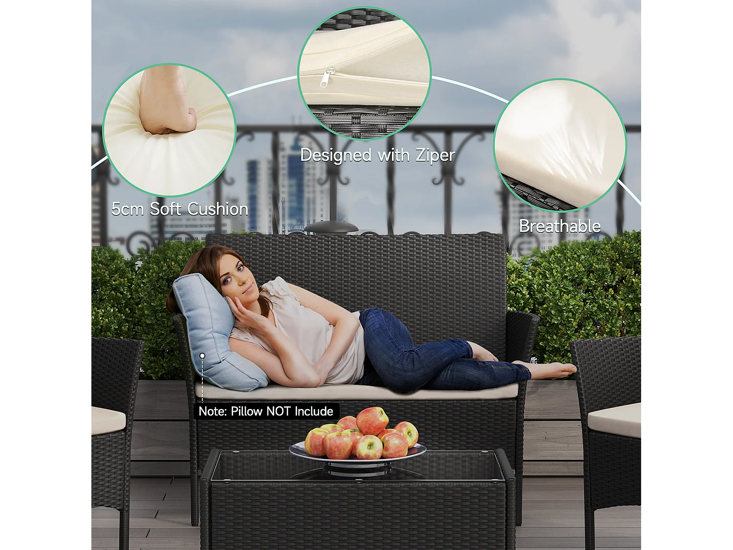 4 -delige rattan tuinmeubelset