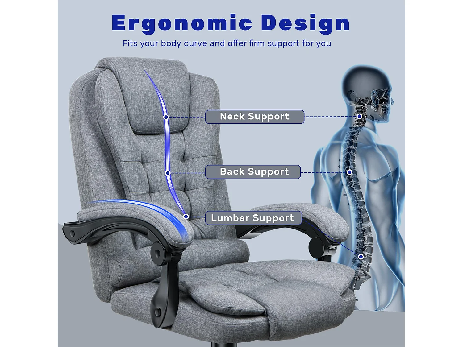 Chaise de bureau de direction avec fonction de basculement robuste pour le travail à domicile
