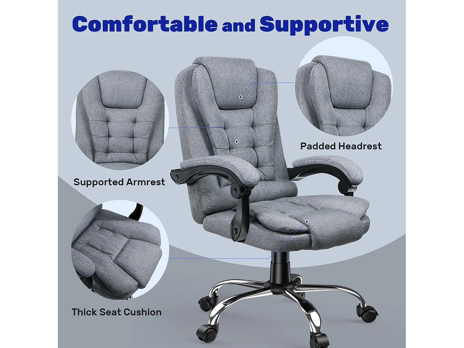 Chaise de bureau de direction avec fonction de basculement robuste pour le travail à domicile