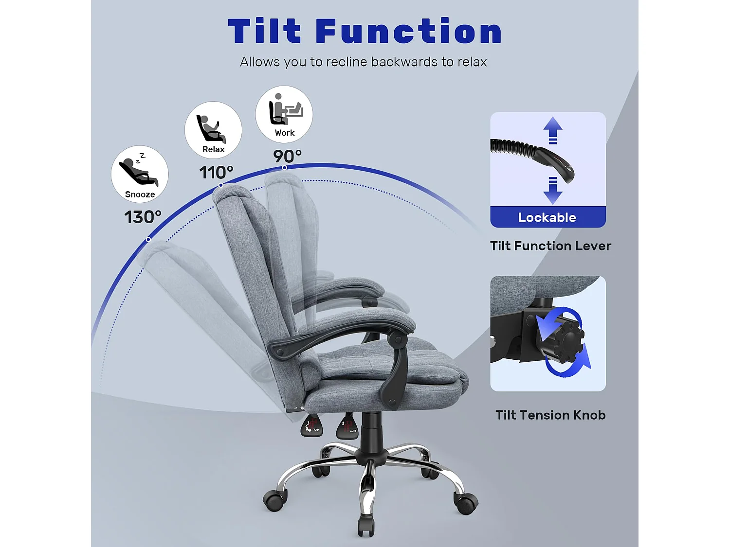 Chaise de bureau de direction avec fonction de basculement robuste pour le travail à domicile