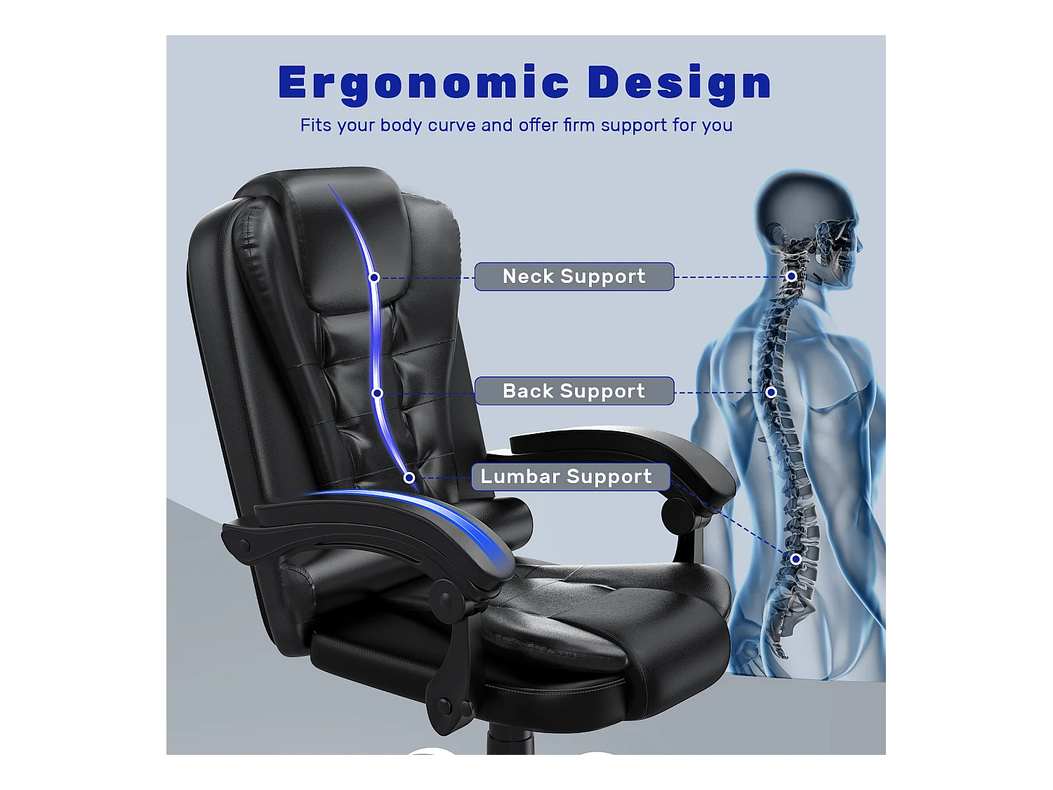 Chaise d'ordinateur Chaise de jeu en cuir PU avec fonction d'inclinaison pour le travail à domicile ou au bureau