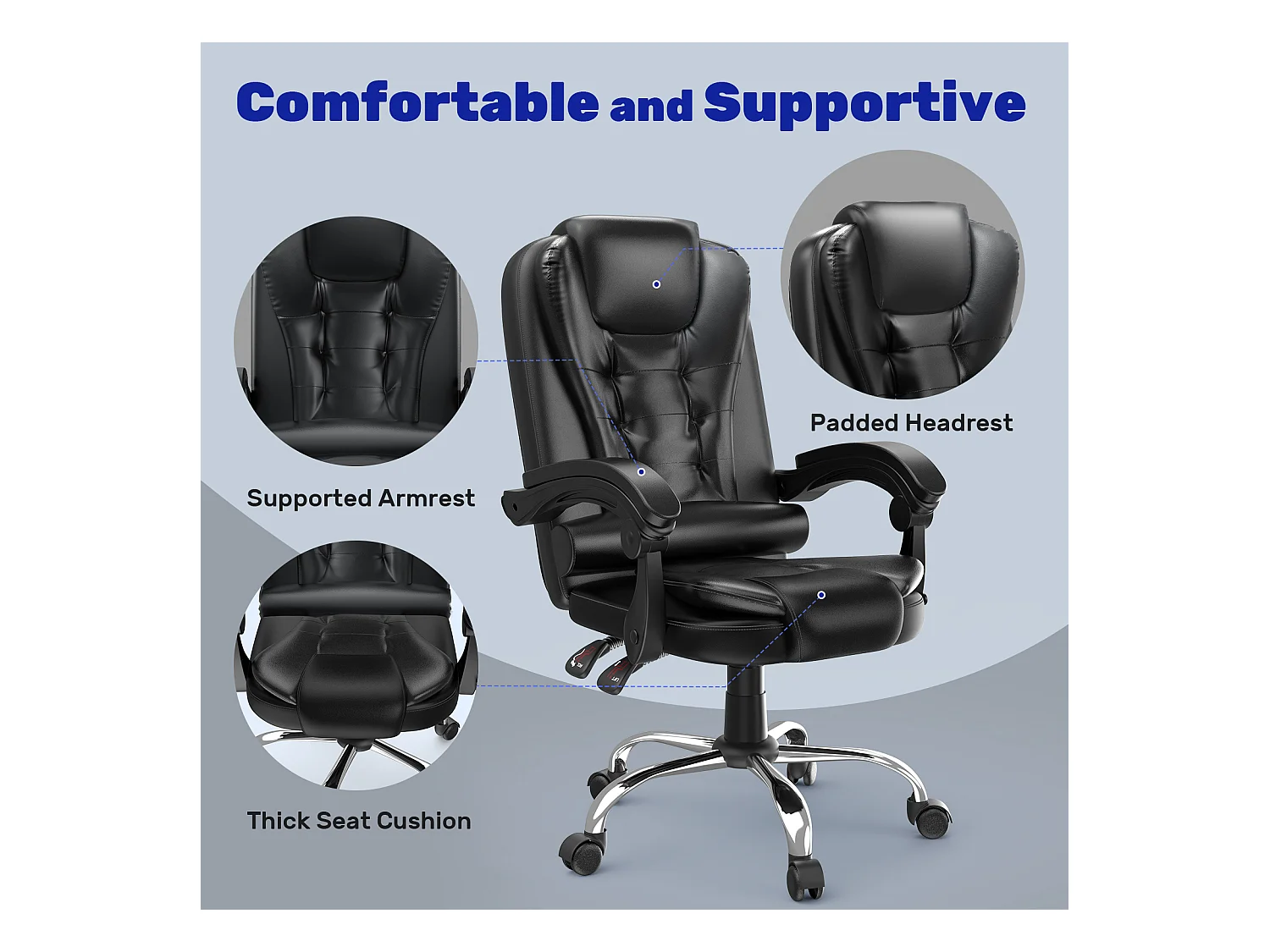 Chaise d'ordinateur Chaise de jeu en cuir PU avec fonction d'inclinaison pour le travail à domicile ou au bureau