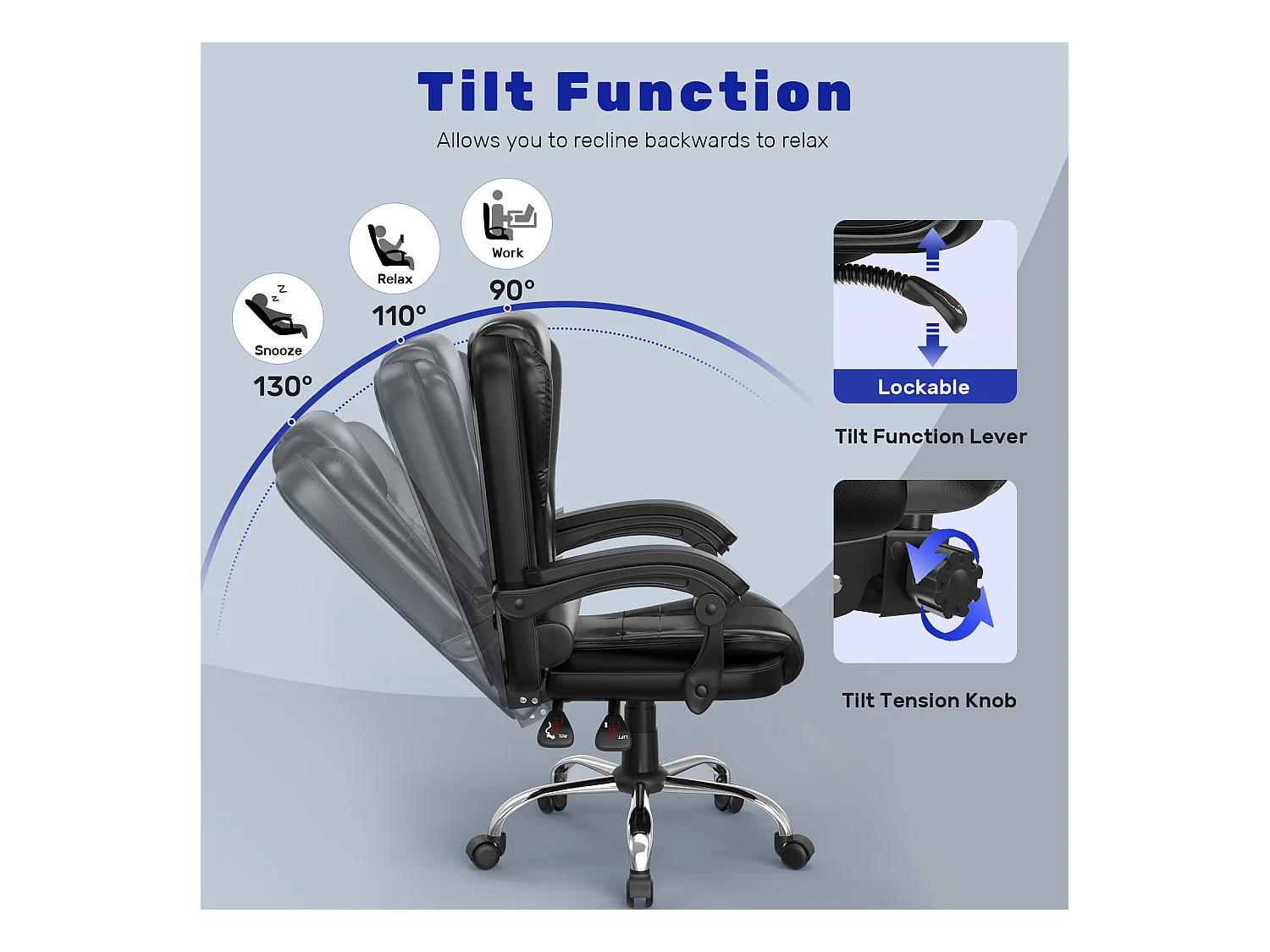 Chaise d'ordinateur Chaise de jeu en cuir PU avec fonction d'inclinaison pour le travail à domicile ou au bureau