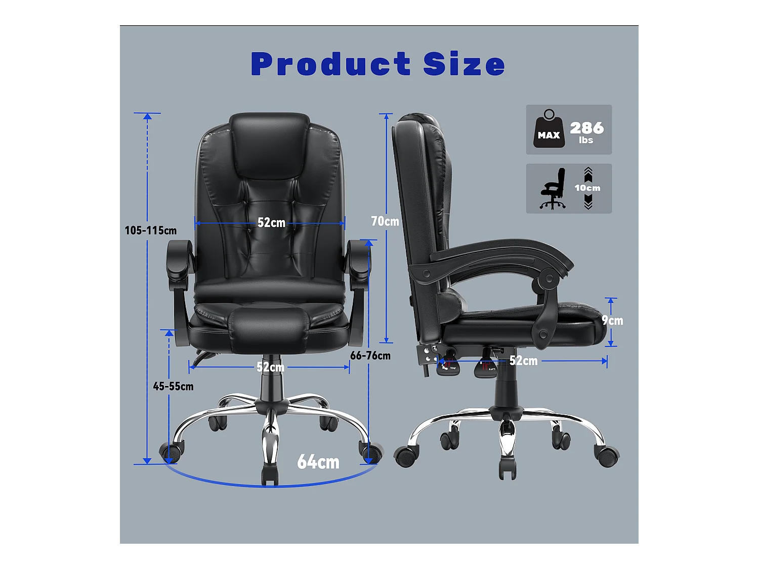 Chaise d'ordinateur Chaise de jeu en cuir PU avec fonction d'inclinaison pour le travail à domicile ou au bureau