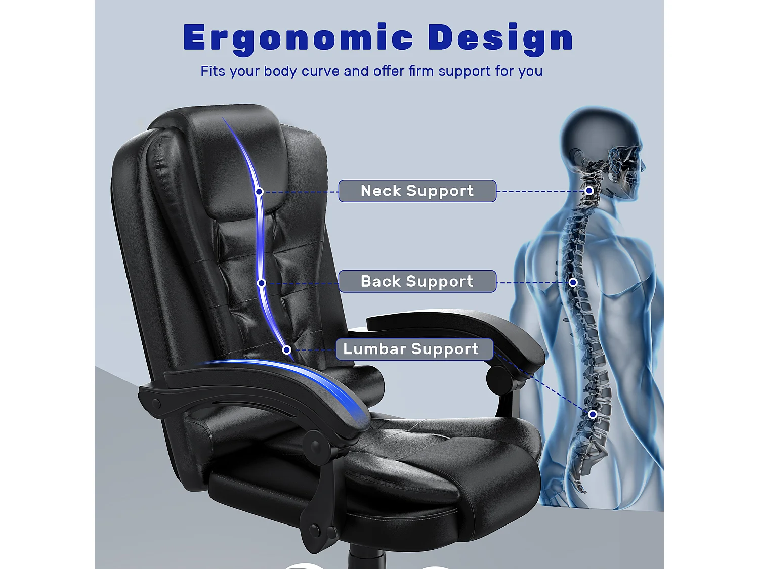 Chaise d'ordinateur Chaise de jeu en cuir PU avec fonction d'inclinaison pour le travail à domicile ou au bureau
