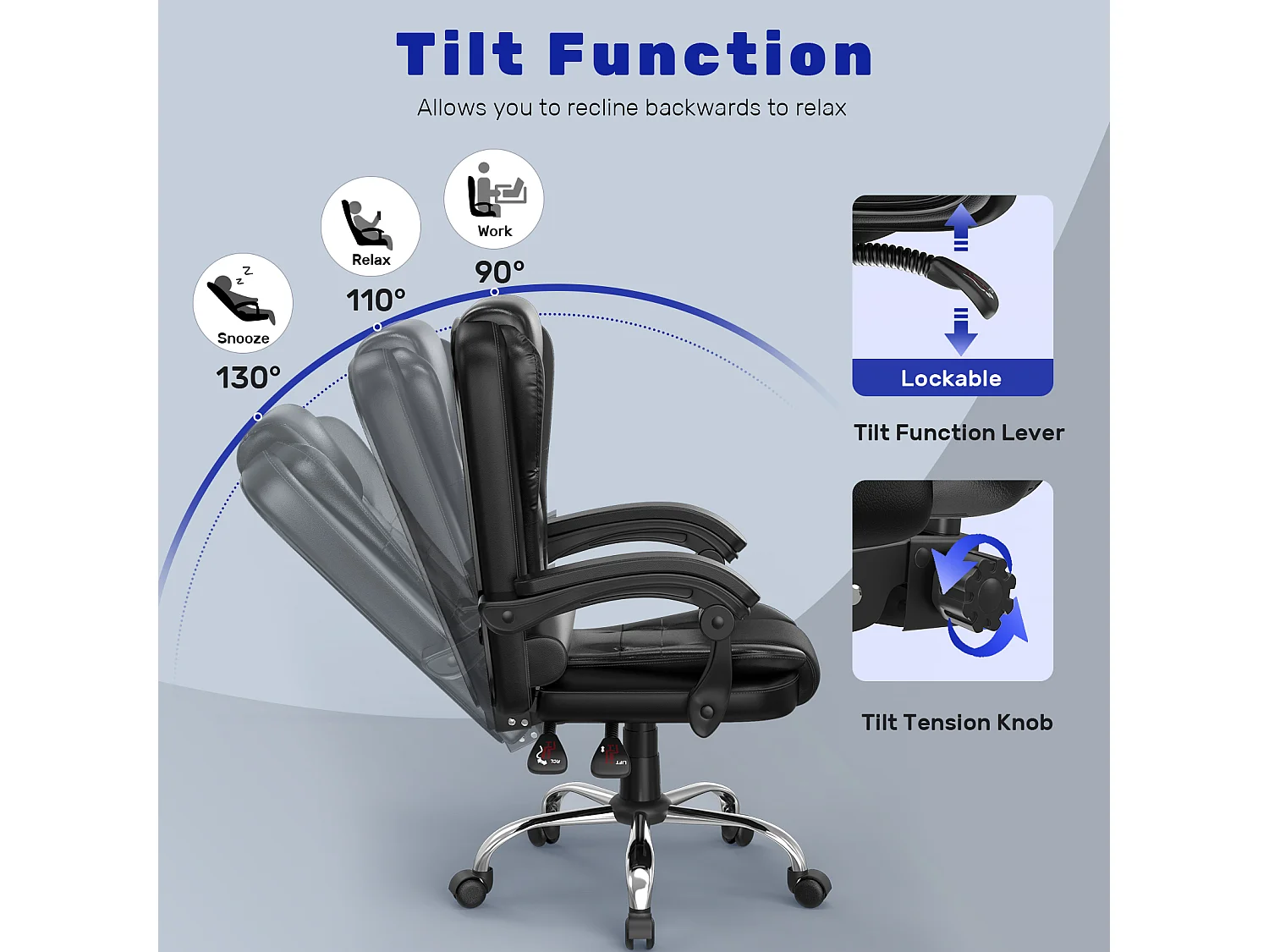 Chaise d'ordinateur Chaise de jeu en cuir PU avec fonction d'inclinaison pour le travail à domicile ou au bureau