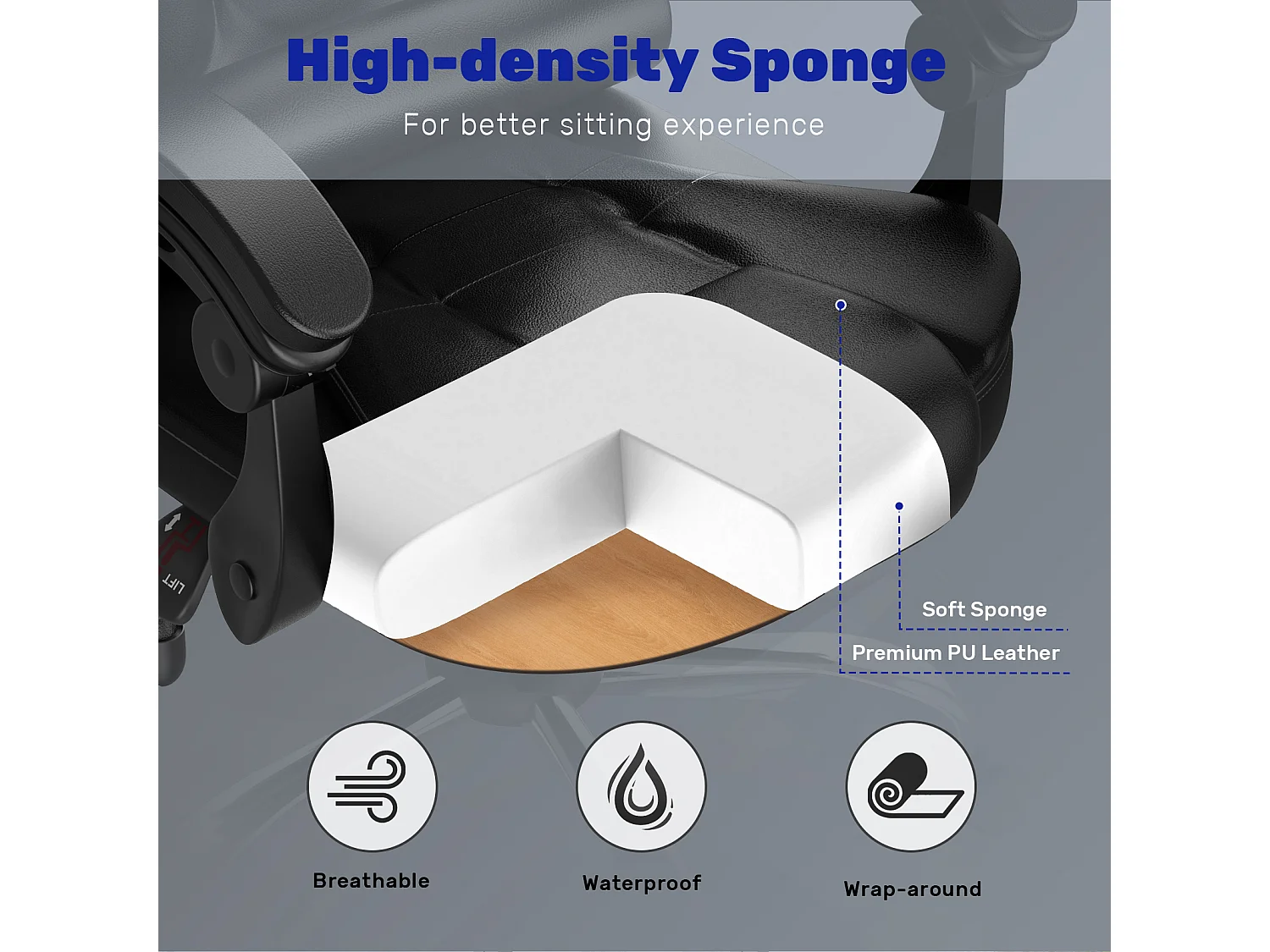 Chaise d'ordinateur Chaise de jeu en cuir PU avec fonction d'inclinaison pour le travail à domicile ou au bureau