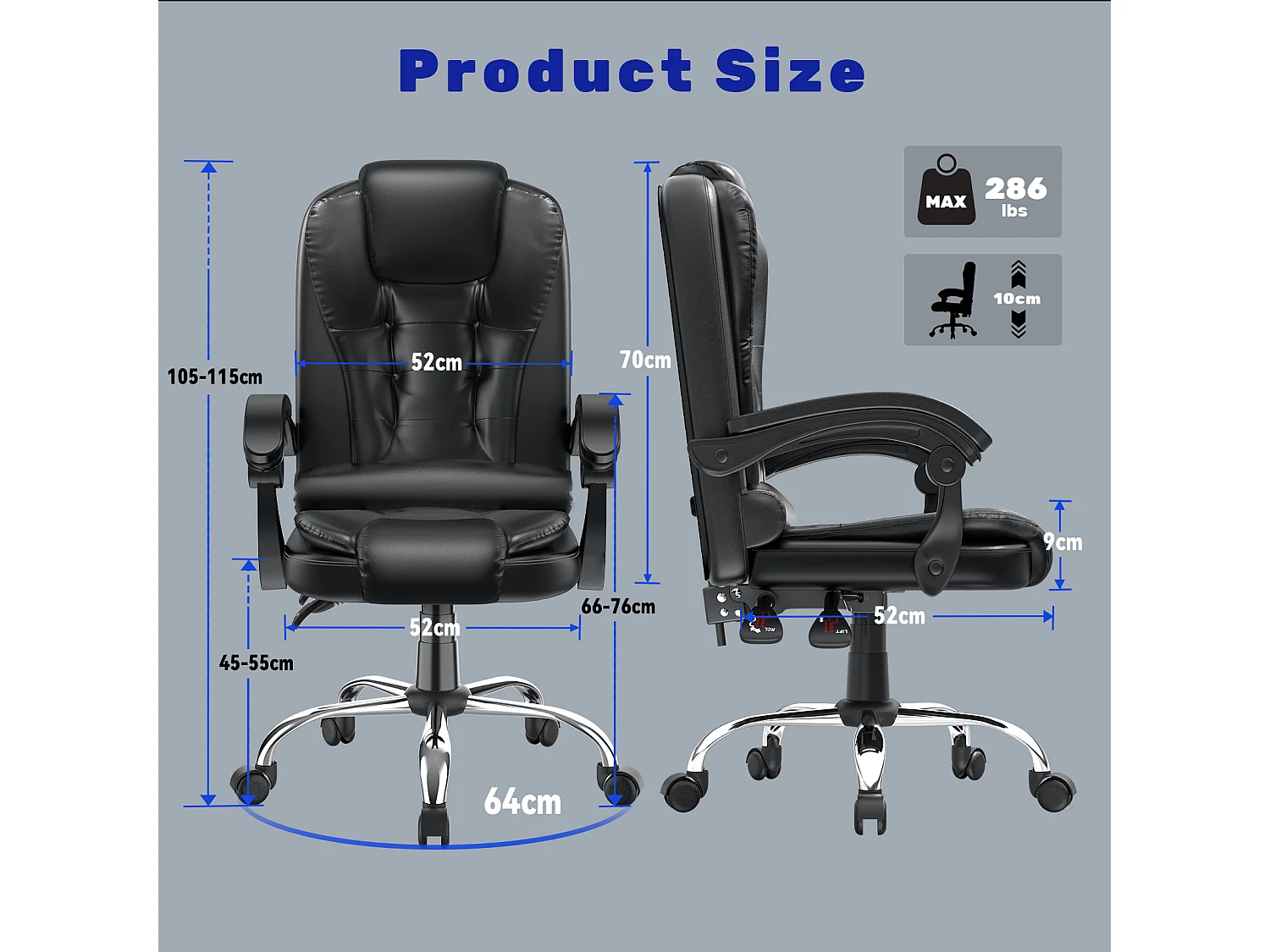 Chaise d'ordinateur Chaise de jeu en cuir PU avec fonction d'inclinaison pour le travail à domicile ou au bureau