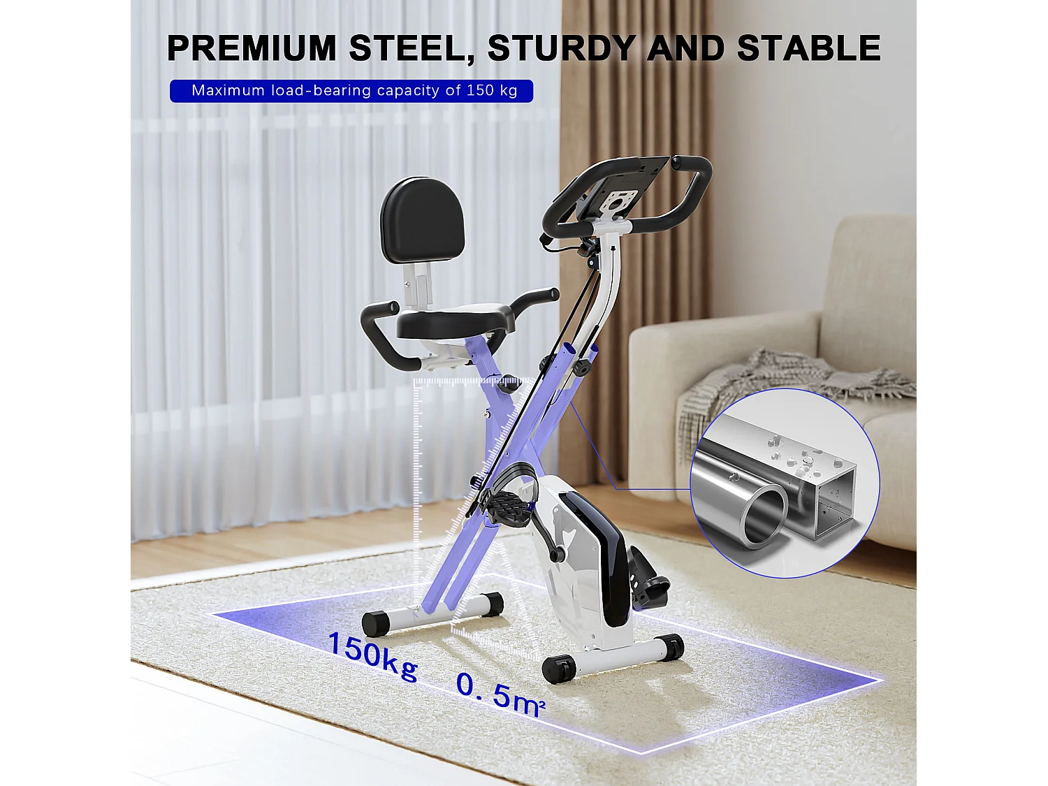 3 in 1 zusammenklappbarer Heimtrainer, Magnetisches X-Bike Liege-Fitnessrad mit 8-stufig einstellbarem Widerstand für das Training im Fitnessstudio