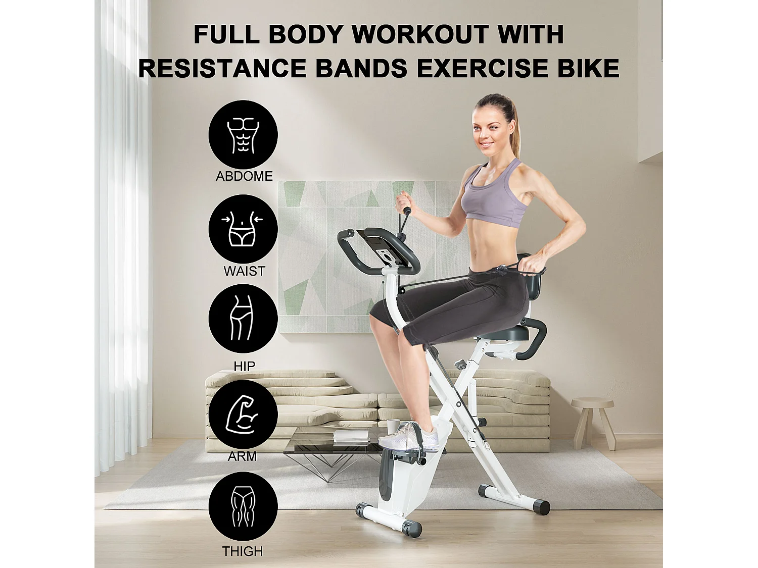 3 in 1 zusammenklappbarer Heimtrainer, Magnetisches X-Bike Liege-Fitnessrad mit 8-stufig einstellbarem Widerstand für das Training im Fitnessstudio