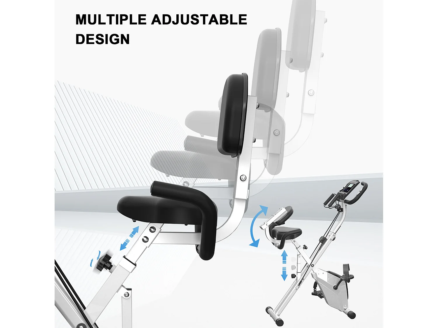 3 in 1 zusammenklappbarer Heimtrainer, Magnetisches X-Bike Liege-Fitnessrad mit 8-stufig einstellbarem Widerstand für das Training im Fitnessstudio