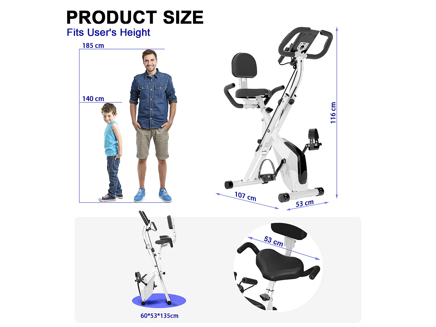 Vélo d'exercice pliant 3 en 1, vélo d'exercice couché X-Bike magnétique avec résistance réglable à 8 niveaux pour l'entraînement à la maison