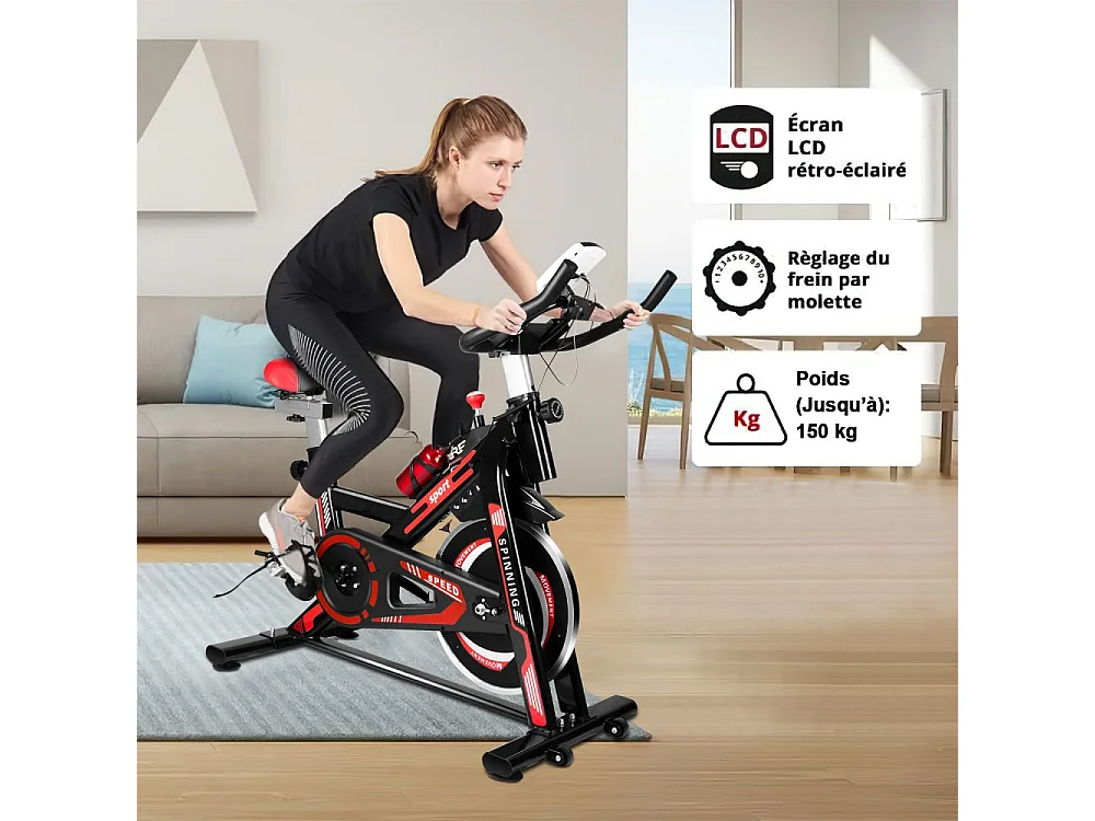 Spin Bike Vélo d'intérieur stationnaire avec entraînement par courroie 10KG volant d'inertie