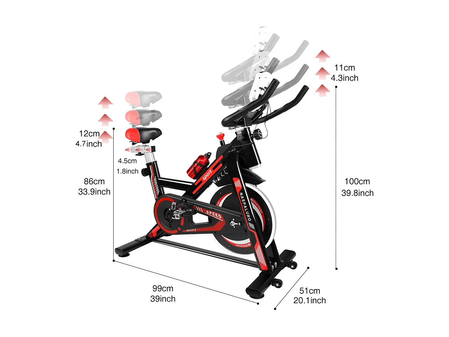 Spin Bike Vélo d'intérieur stationnaire avec entraînement par courroie 10KG volant d'inertie