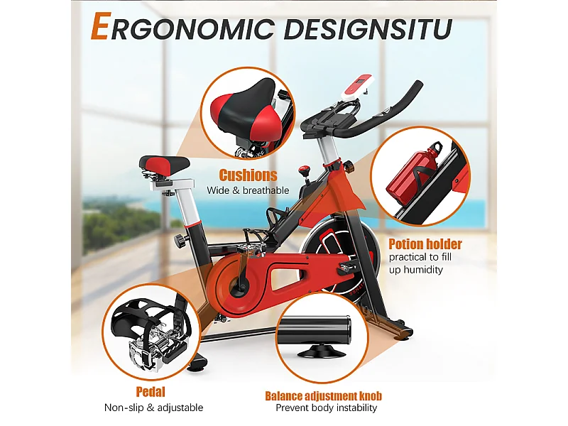 Bicicleta de spinning com assento e guiador ajustáveis, bicicleta de exercício com resistência ajustável e ecrã LCD