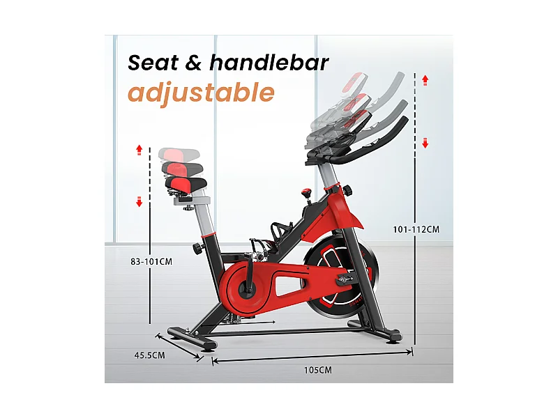 Bicicleta de spinning com assento e guiador ajustáveis, bicicleta de exercício com resistência ajustável e ecrã LCD