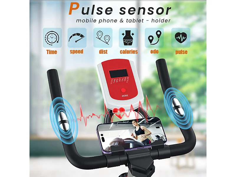 Bicicleta de spinning com assento e guiador ajustáveis, bicicleta de exercício com resistência ajustável e ecrã LCD