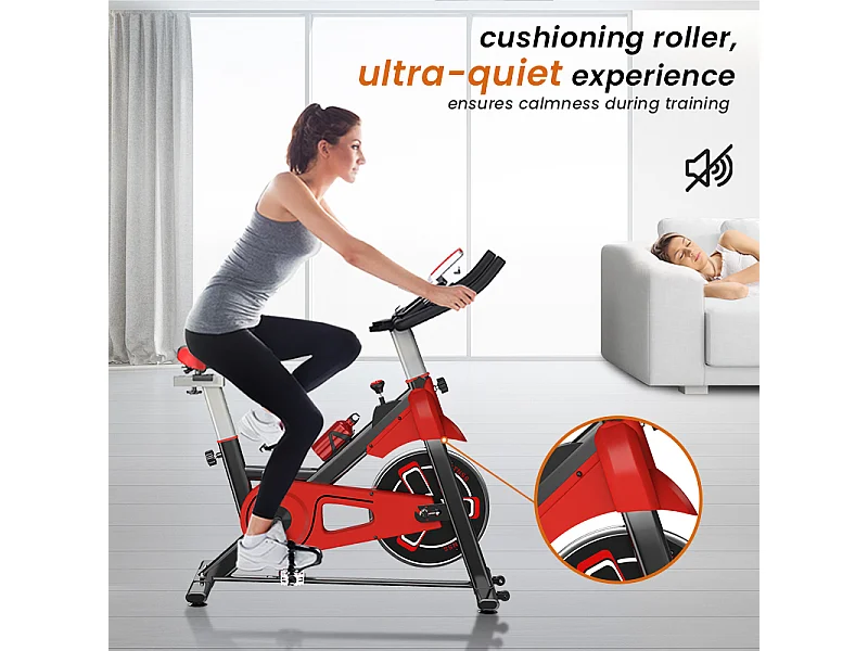 Bicicleta de spinning com assento e guiador ajustáveis, bicicleta de exercício com resistência ajustável e ecrã LCD