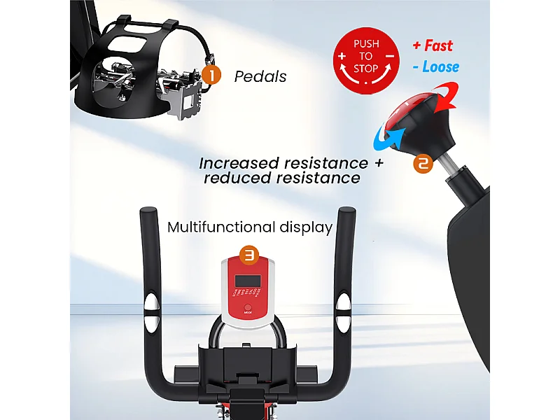 Bicicleta de spinning com assento e guiador ajustáveis, bicicleta de exercício com resistência ajustável e ecrã LCD