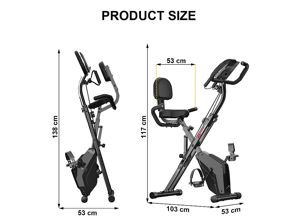 3 In 1 Opvouwbare Hometrainer, Magnetische X-Bike Ligfiets Fitness Bike met 8-Level Verstelbare Weerstand voor Home Gym Workout