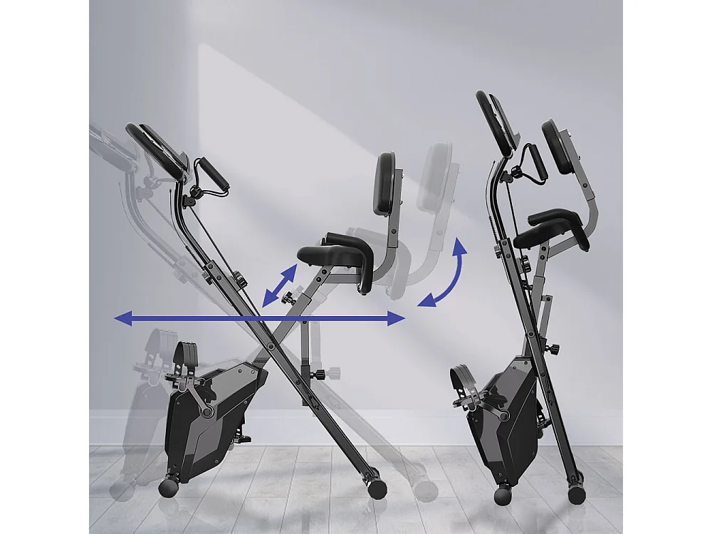 3 In 1 Opvouwbare Hometrainer, Magnetische X-Bike Ligfiets Fitness Bike met 8-Level Verstelbare Weerstand voor Home Gym Workout