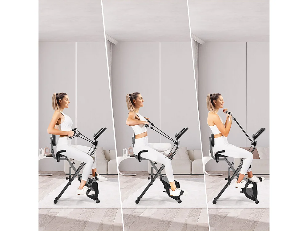 3 In 1 Opvouwbare Hometrainer, Magnetische X-Bike Ligfiets Fitness Bike met 8-Level Verstelbare Weerstand voor Home Gym Workout