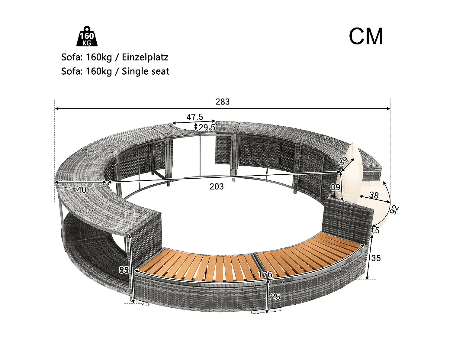 Set mobili da giardino per piscina - in PE Rattan e legno di acacia - con divano chaise longue - Grigio (piscina non inclusa)