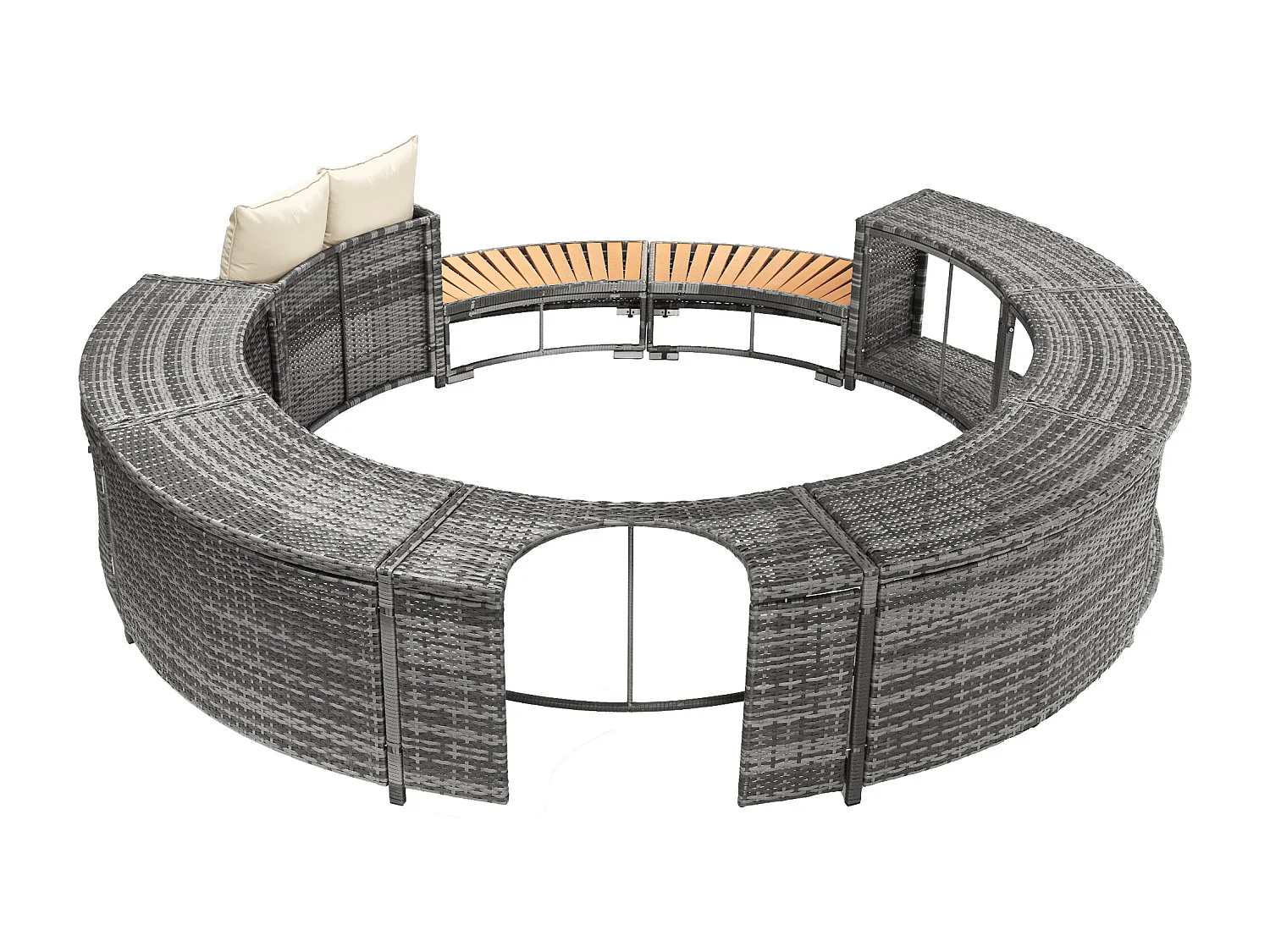 Set mobili da giardino per piscina - in PE Rattan e legno di acacia - con divano chaise longue - Grigio (piscina non inclusa)