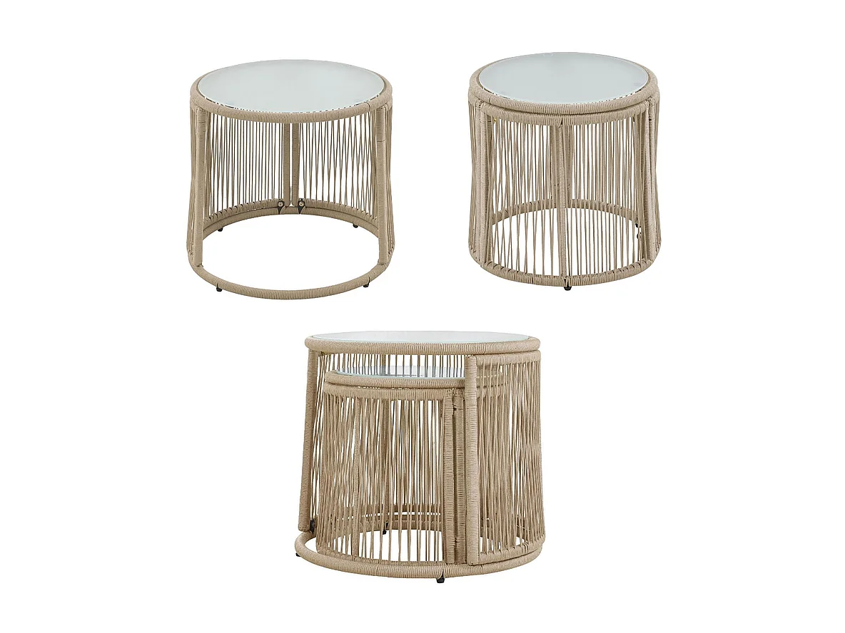 Muebles de jardín Iron and Rope - 2 sofás, 2 sillones y 2 mesas de centro extraíbles - con todos los cojines - Beige