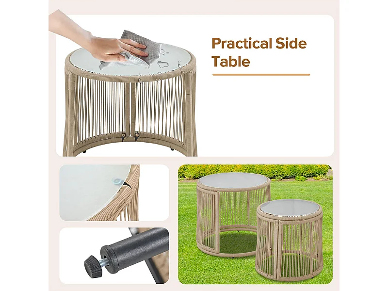 Muebles de jardín Iron and Rope - 2 sofás, 2 sillones y 2 mesas de centro extraíbles - con todos los cojines - Beige