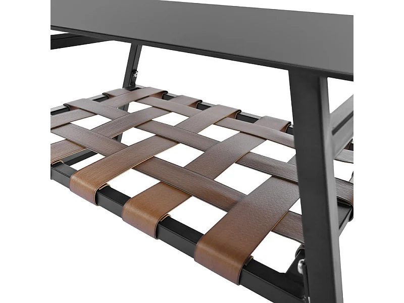 4-zits tuinmeubelen - bank, 2 fauteuils en 1 salontafel met plank - gegalvaniseerde stalen buis en PVC banden - afneembare en wasbare kussens - Zwart