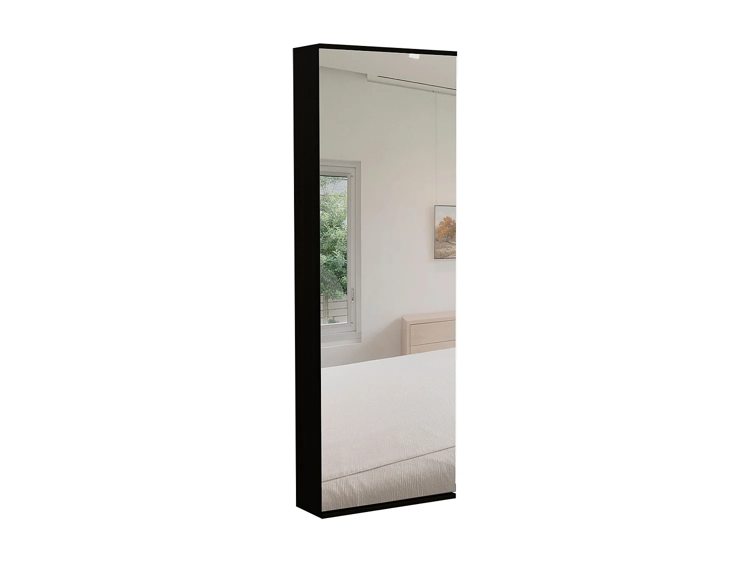 Scarpiera a muro Leto con specchio, stile moderno e spazioso, 137.92 cm X 46.99 cm X 20.57 cm , Nero