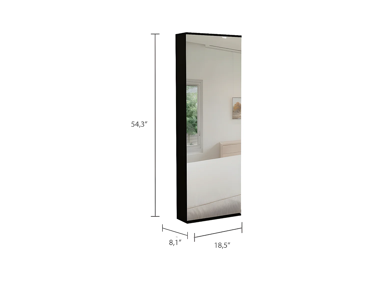 Leto Support mural pour chaussures avec miroir, style moderne et espace, 137.92 cm X 46.99 cm X 20.57 cm , Noir