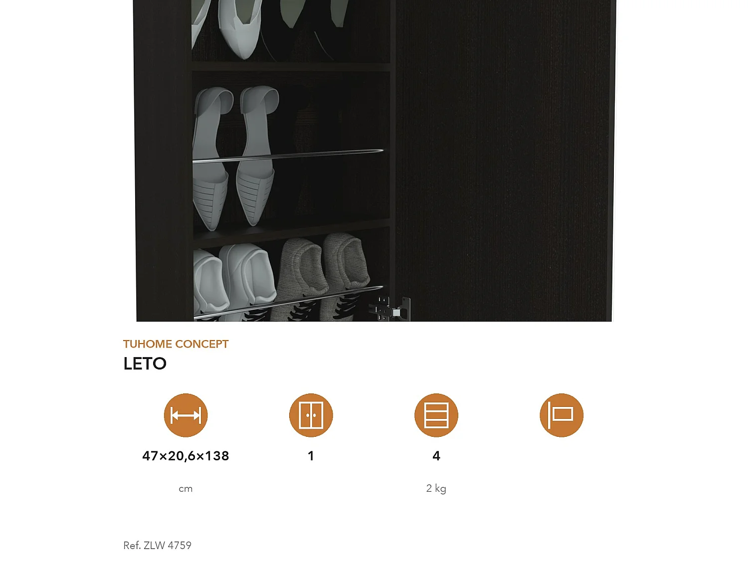 Sapateira Leto de 138 cm com espelho, wengué
