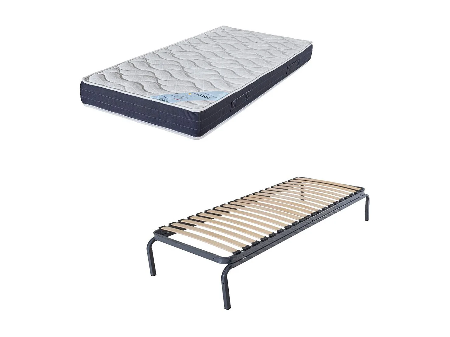 Lit métal + matelas Melior - 80x190 - Mousse - 20 lattes bois - Gain de place