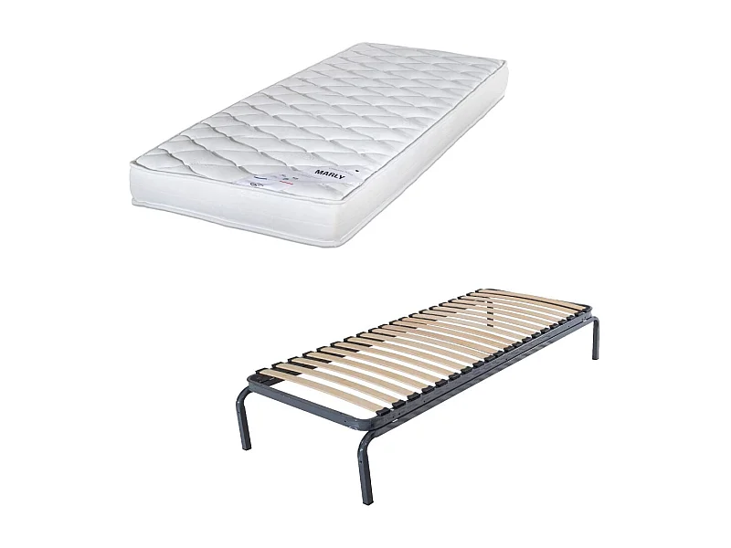 Lit métal + matelas Marly - 80x190 - Mousse - 20 lattes bois - Gain de place