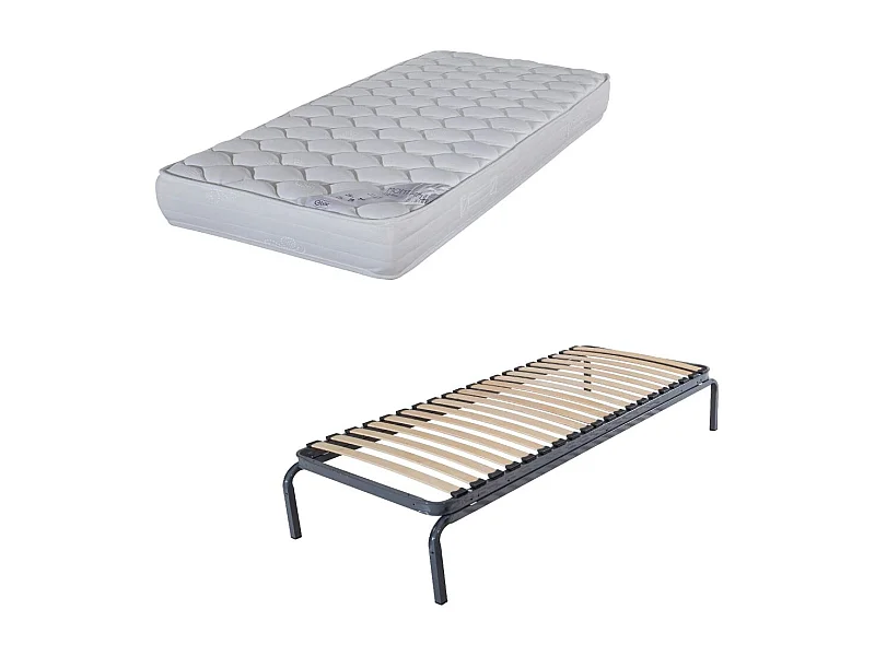 Lit métal + matelas Montana - 90x190 - Mousse - 20 lattes bois - Gain de place