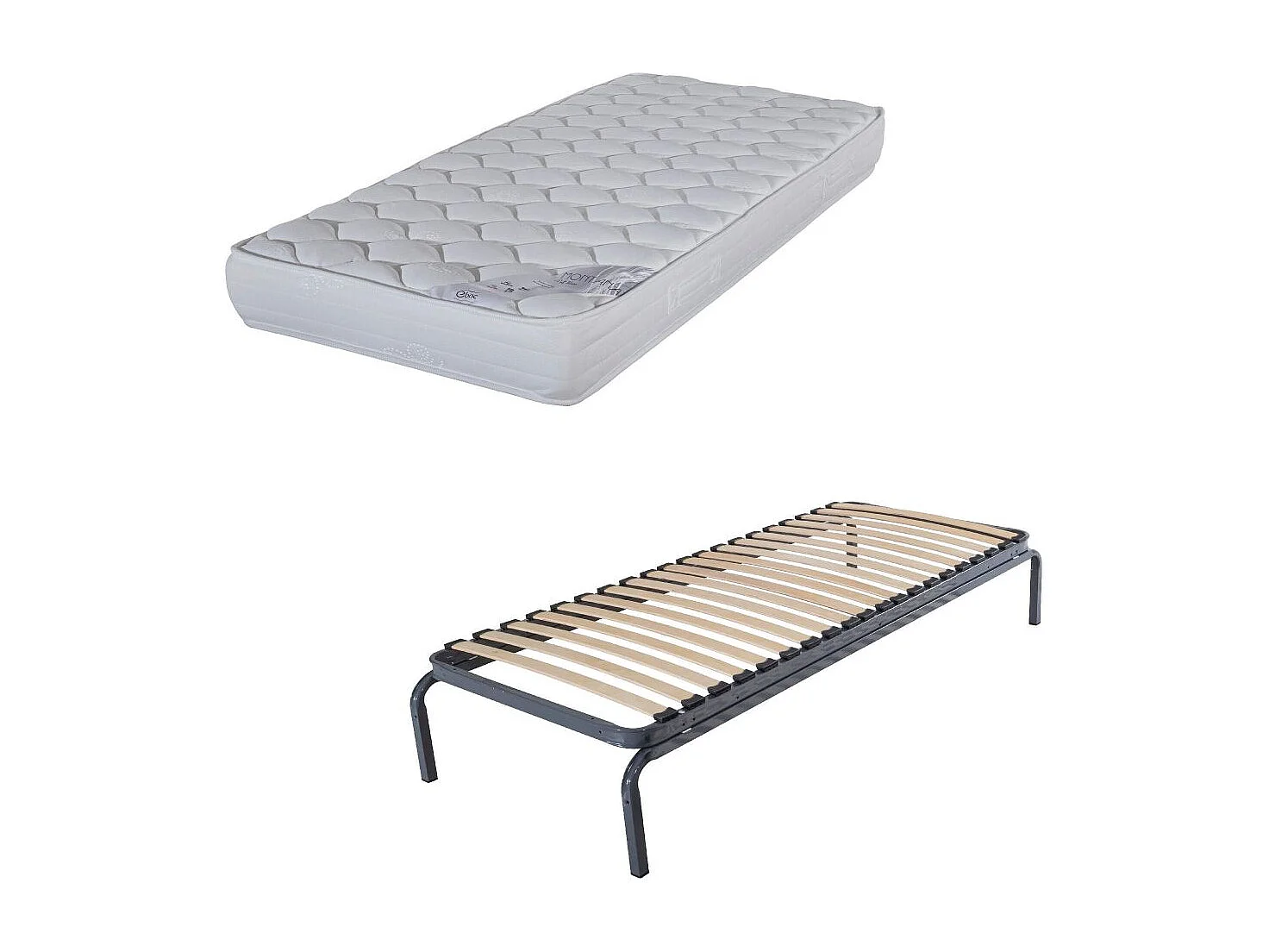 Lit métal + matelas Montana - 90x190 - Mousse - 20 lattes bois - Gain de place