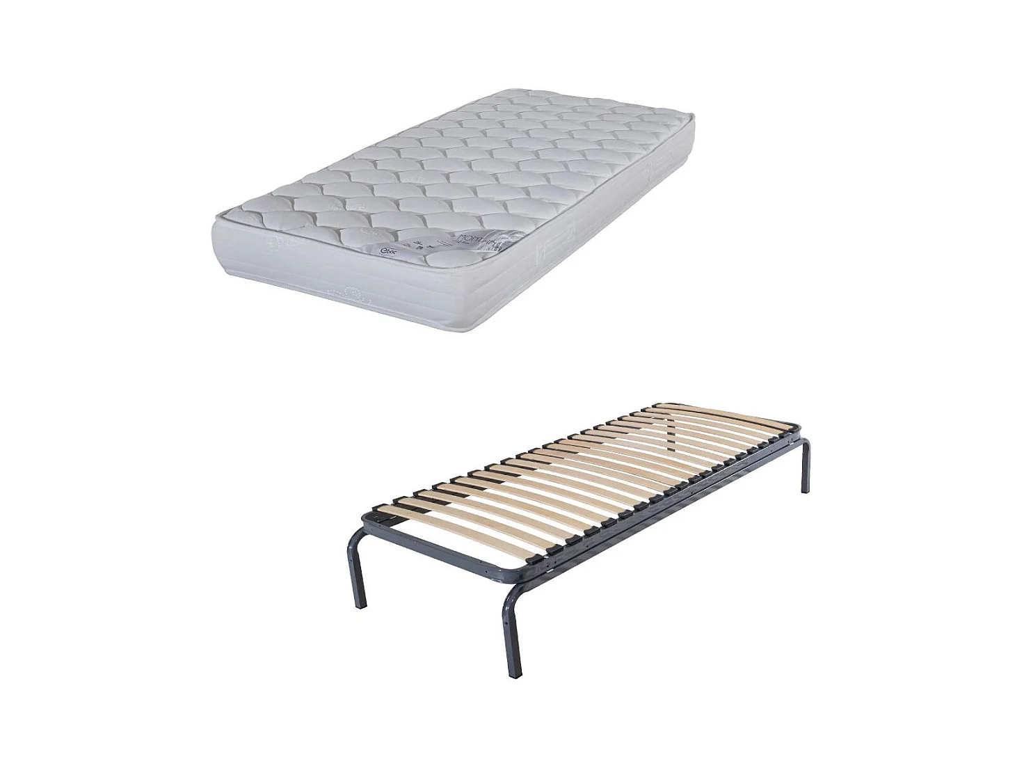 Lit métal + matelas Montana - 90x190 - Mousse - 20 lattes bois - Gain de place