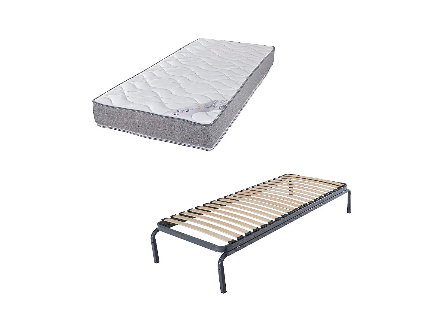 Lit métal + matelas Wave - 90x190 - Mousse - 20 lattes bois - Gain de place