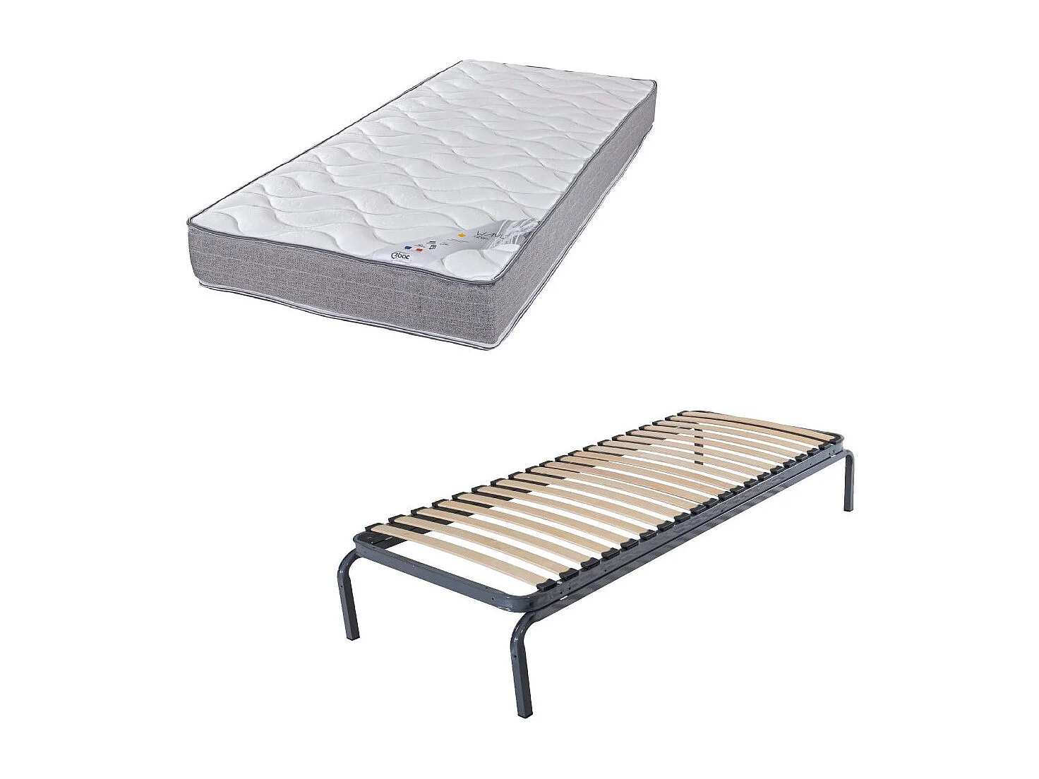 Lit métal + matelas Wave - 90x190 - Mousse - 20 lattes bois - Gain de place
