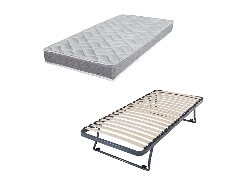 Sommier gigogne + matelas Morgan - 90x190 - Mousse - 20 lattes bois - Gain de place