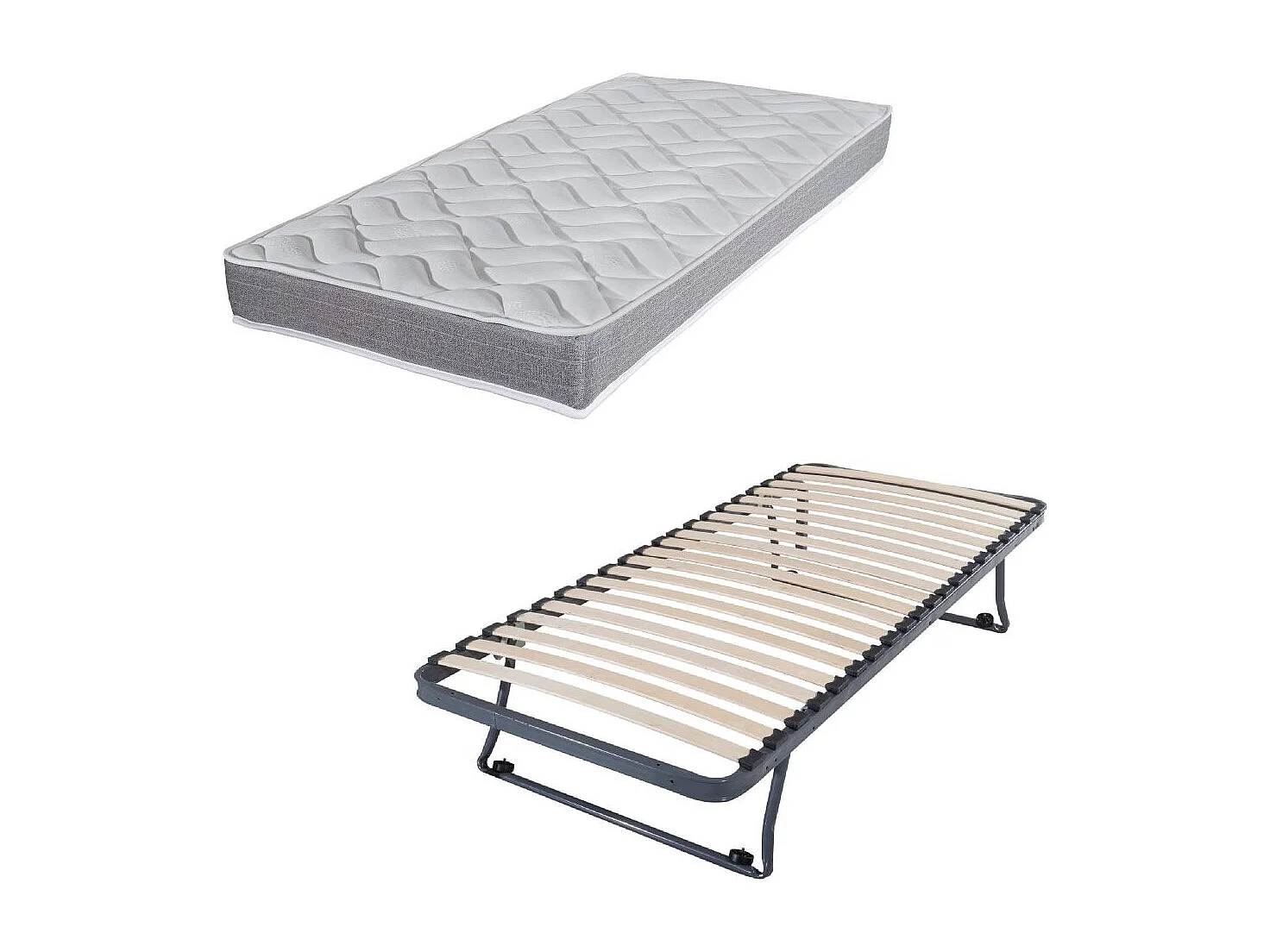 Sommier gigogne + matelas Morgan - 90x190 - Mousse - 20 lattes bois - Gain de place