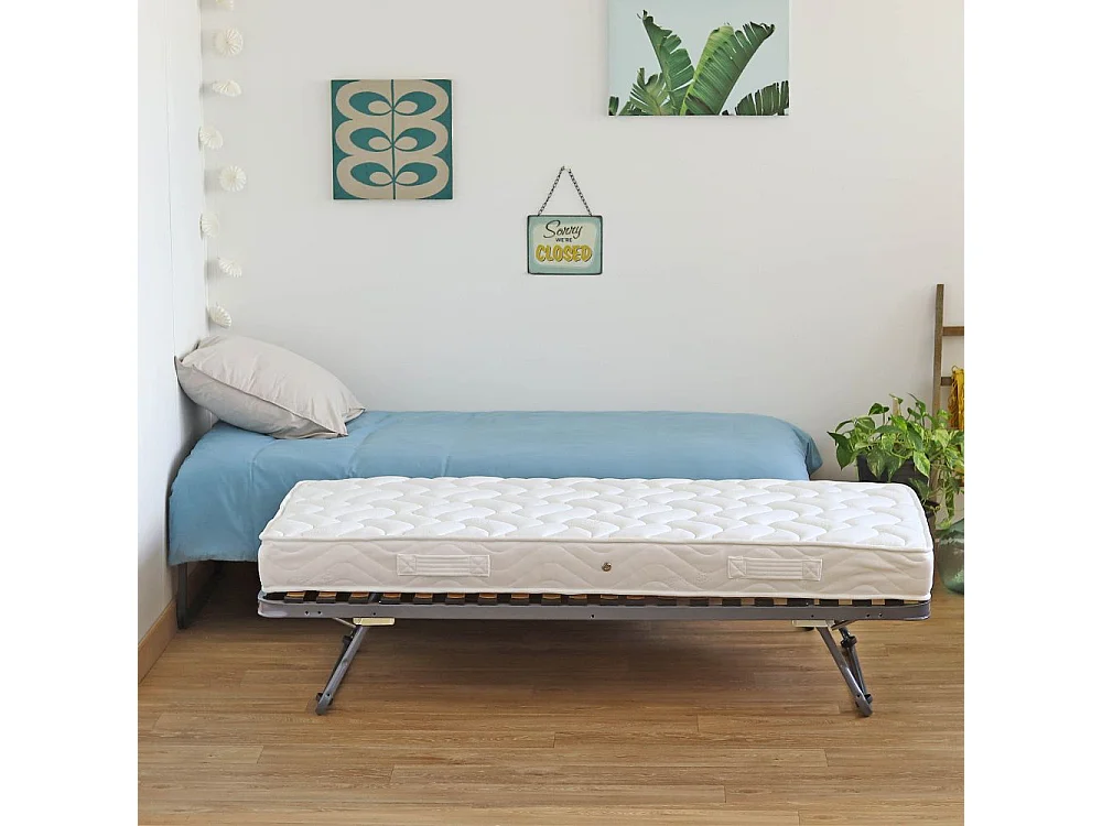 Sommier gigogne + matelas Morgan - 90x190 - Mousse - 20 lattes bois - Gain de place