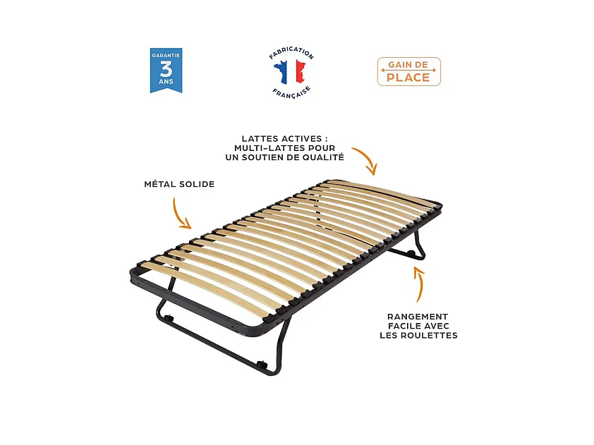 Sommier gigogne + matelas Morgan - 90x190 - Mousse - 20 lattes bois - Gain de place