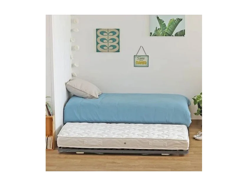 Sommier gigogne + matelas Morgan - 90x190 - Mousse - 20 lattes bois - Gain de place